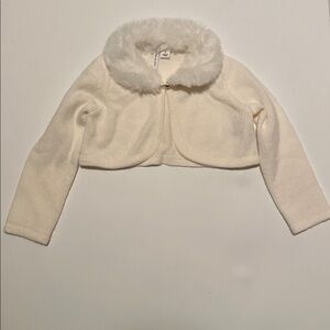 Janie & Jack Cream Faux Fur Collar Cardigan